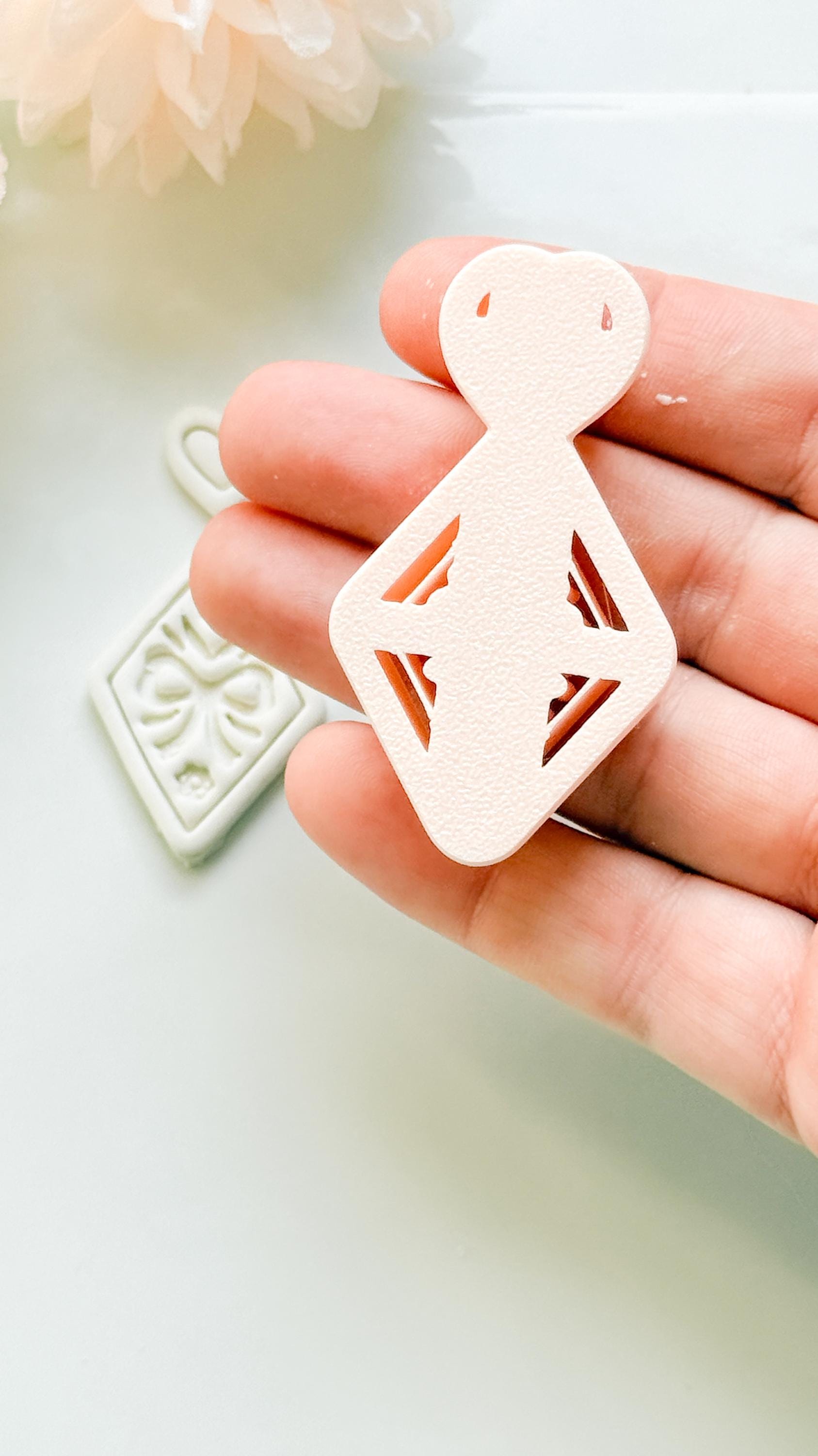 Ribbon Charm Clay Cutter Set: Diamond Bow Design with Heart Accent