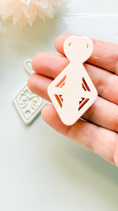 Ribbon Charm Clay Cutter Set: Diamond Bow Design with Heart Accent