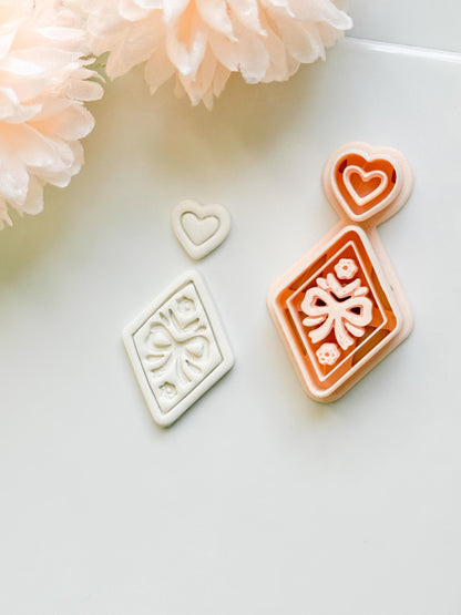 Ribbon Charm Clay Cutter Set: Diamond Bow Design with Heart Accent