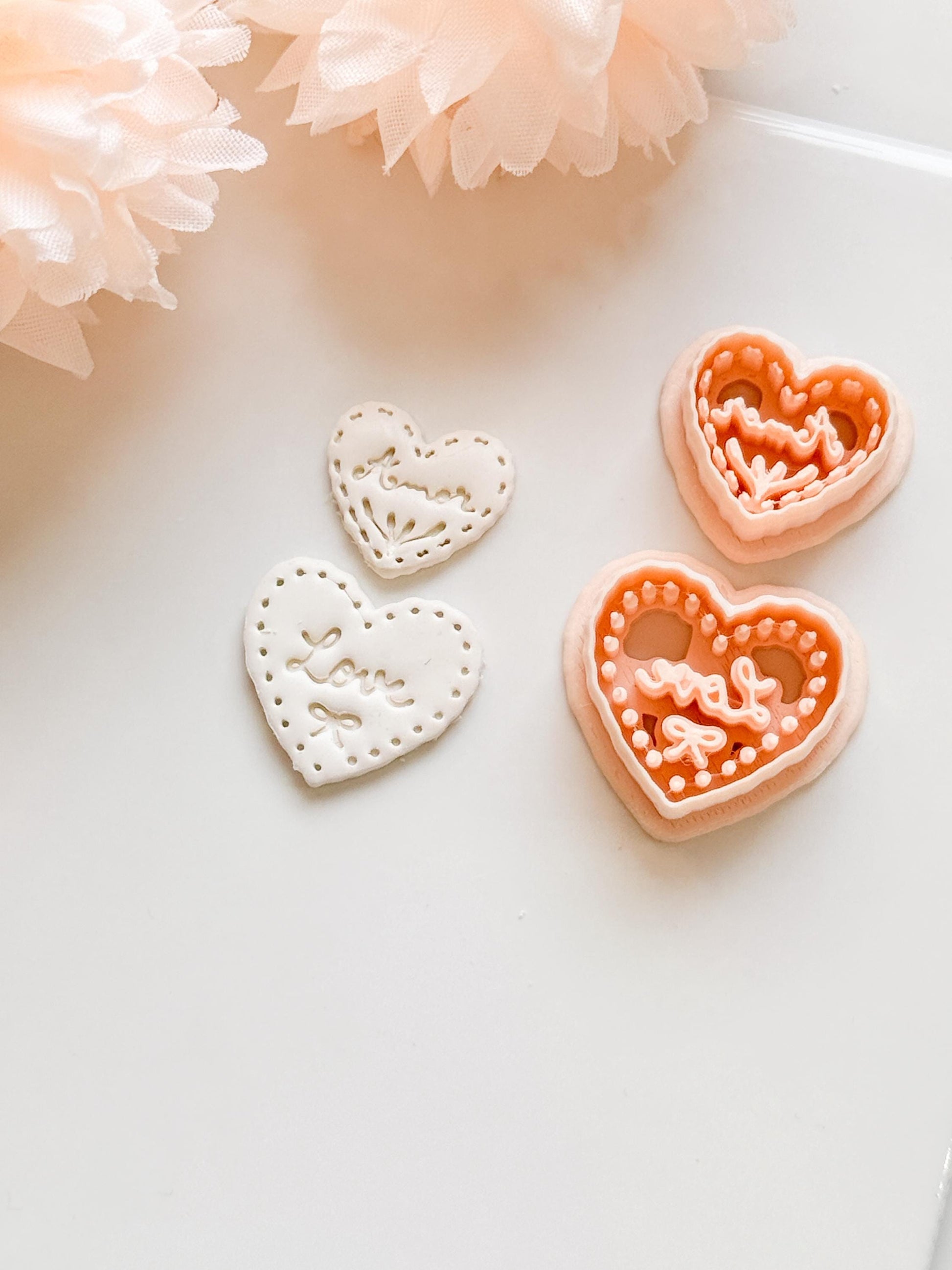 Amor & Love Script Dangle Clay Cutter Set: Heart Design with Lettered Embossing