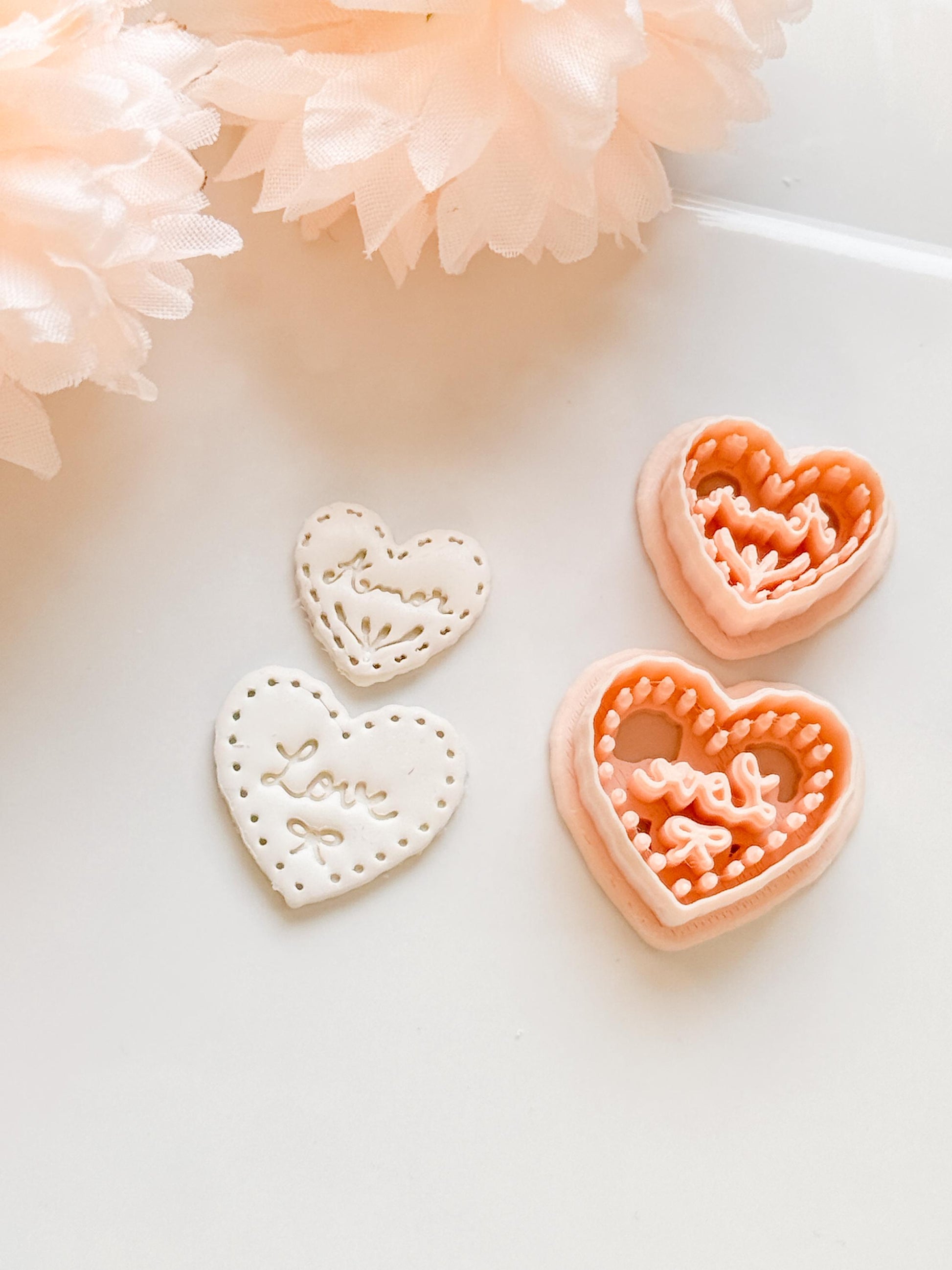 Amor & Love Script Dangle Clay Cutter Set: Heart Design with Lettered Embossing