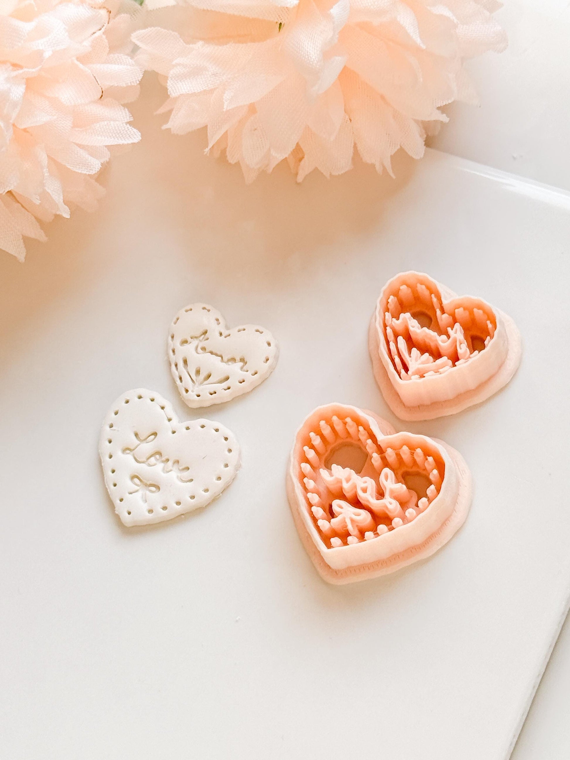 Amor & Love Script Dangle Clay Cutter Set: Heart Design with Lettered Embossing