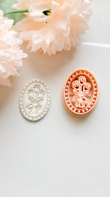 Tulip Cameo Clay Cutter Set: Oval Floral Design with Bow Embossing