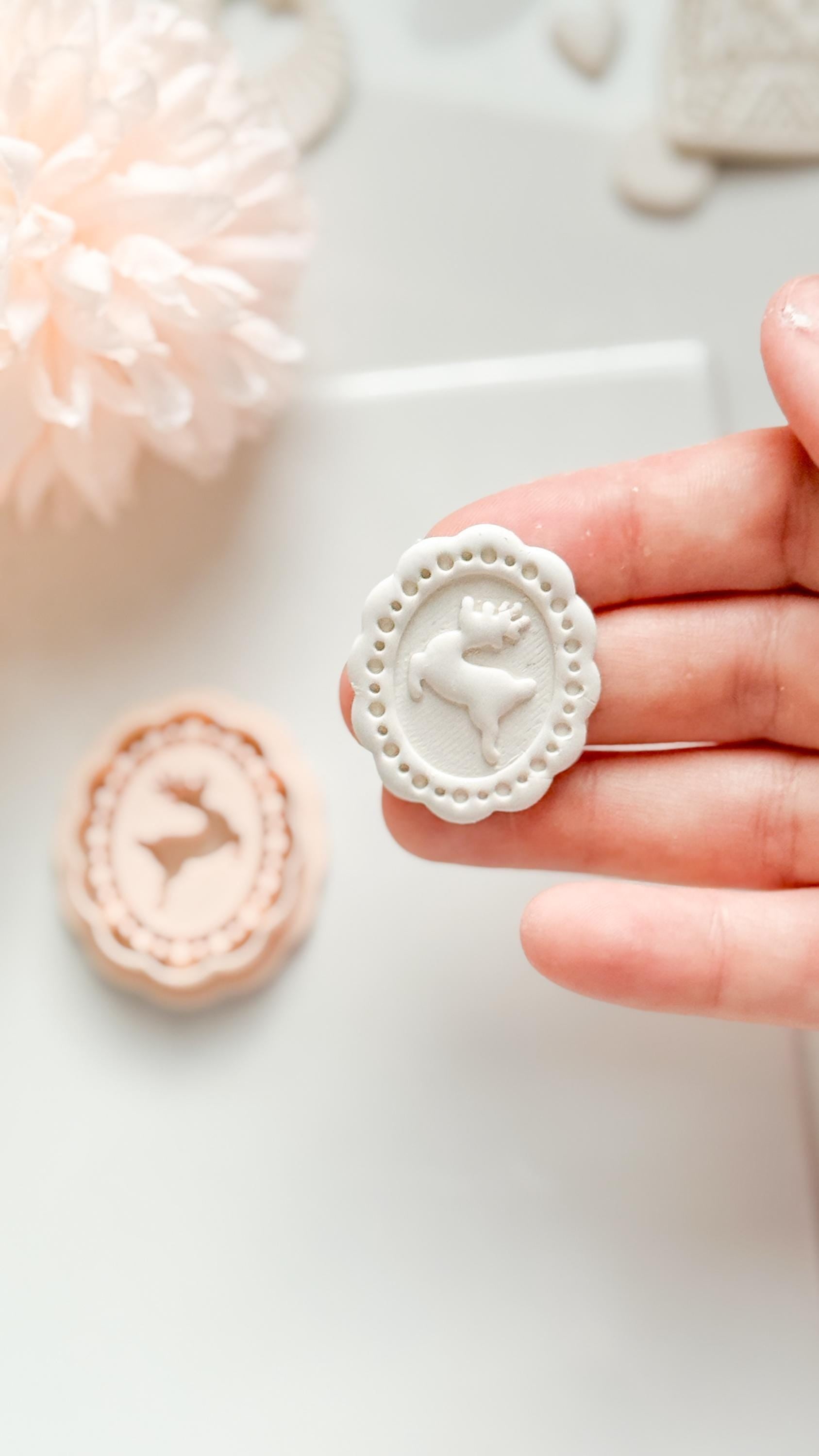 Jolly Deer Clay Cutter: Framed Reindeer Cameo Design