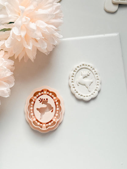 Jolly Deer Clay Cutter: Framed Reindeer Cameo Design