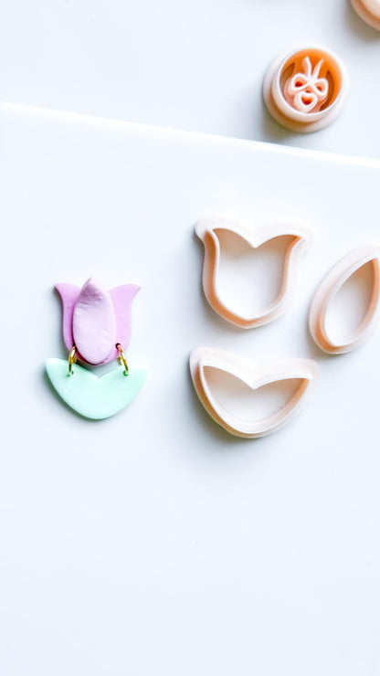 Spring Tulip Clay Cutter Set: Petal & Leaf Shapes for Earrings