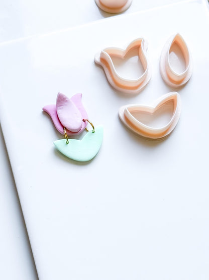 Spring Tulip Clay Cutter Set: Petal & Leaf Shapes for Earrings