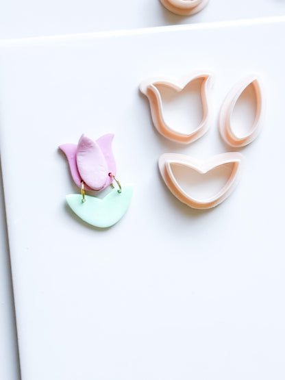 Spring Tulip Clay Cutter Set: Petal & Leaf Shapes for Earrings