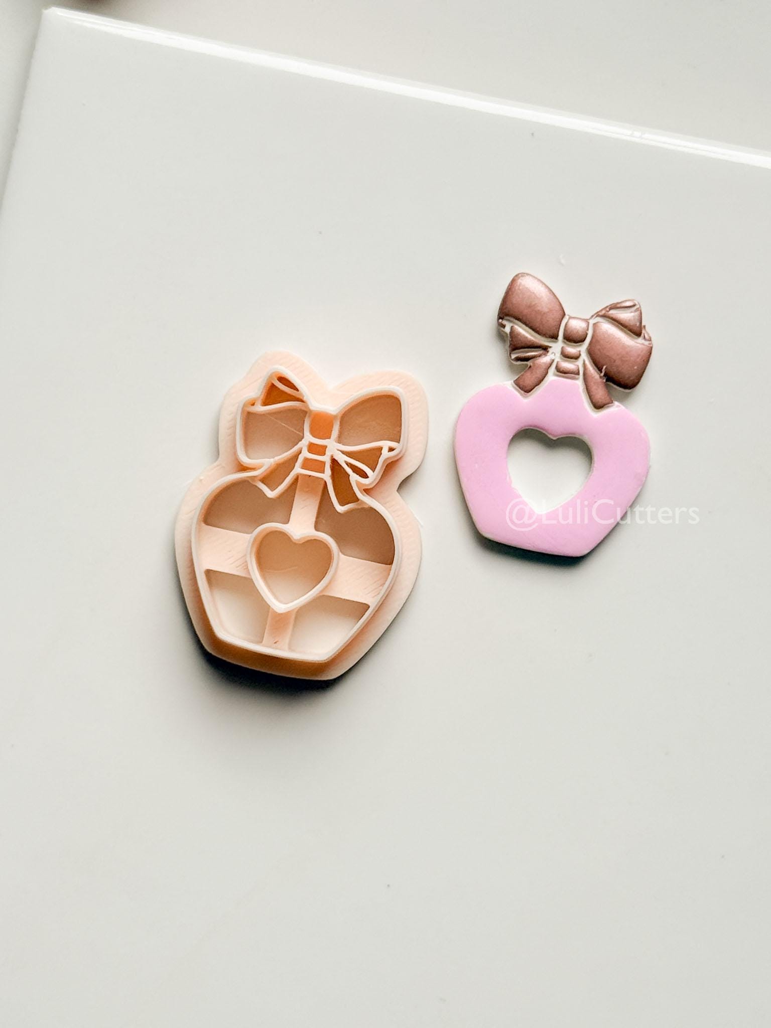 Sweetheart Perfume Bottle Clay Cutter – Bow Heart Design
