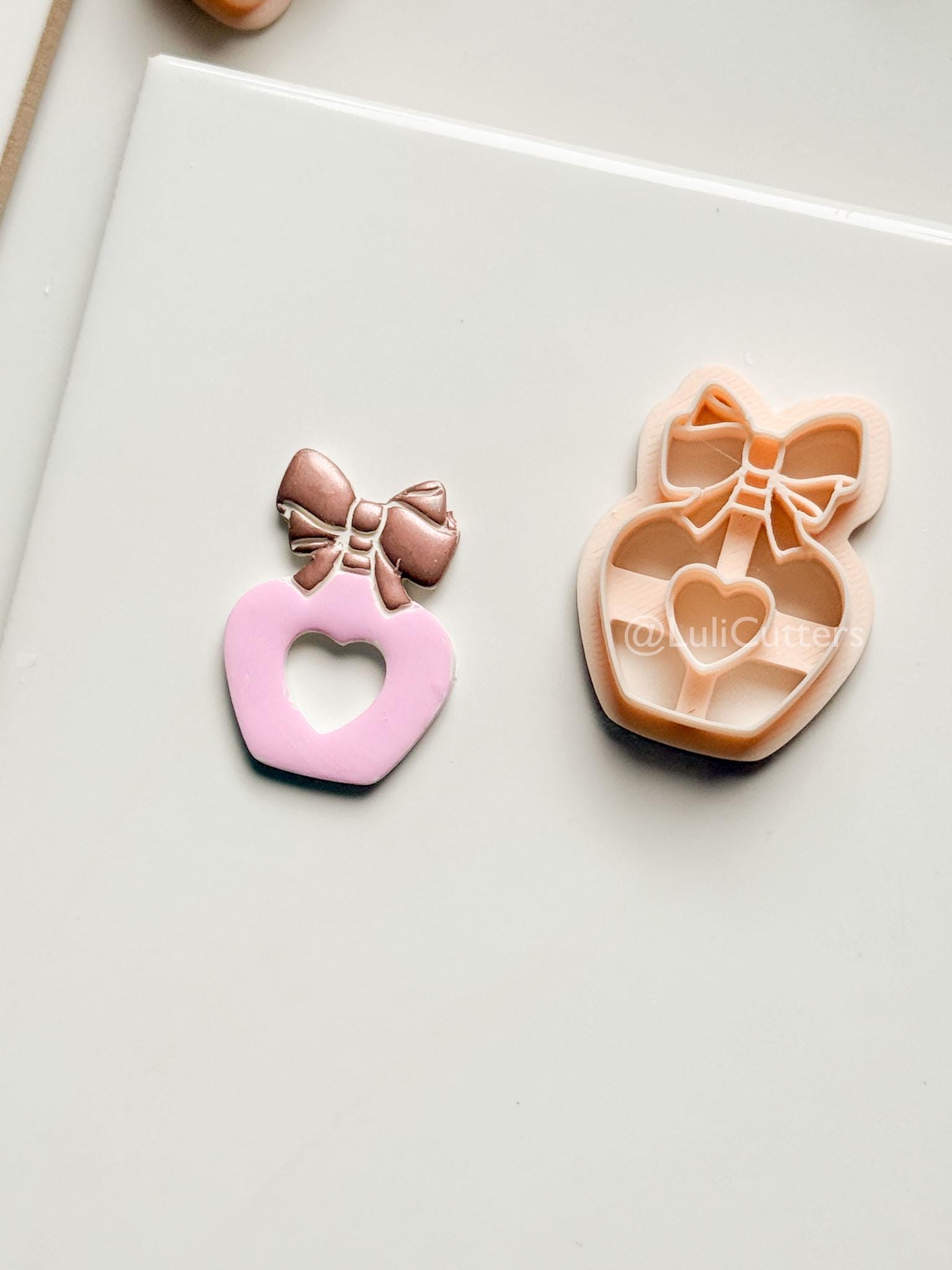 Sweetheart Perfume Bottle Clay Cutter – Bow Heart Design
