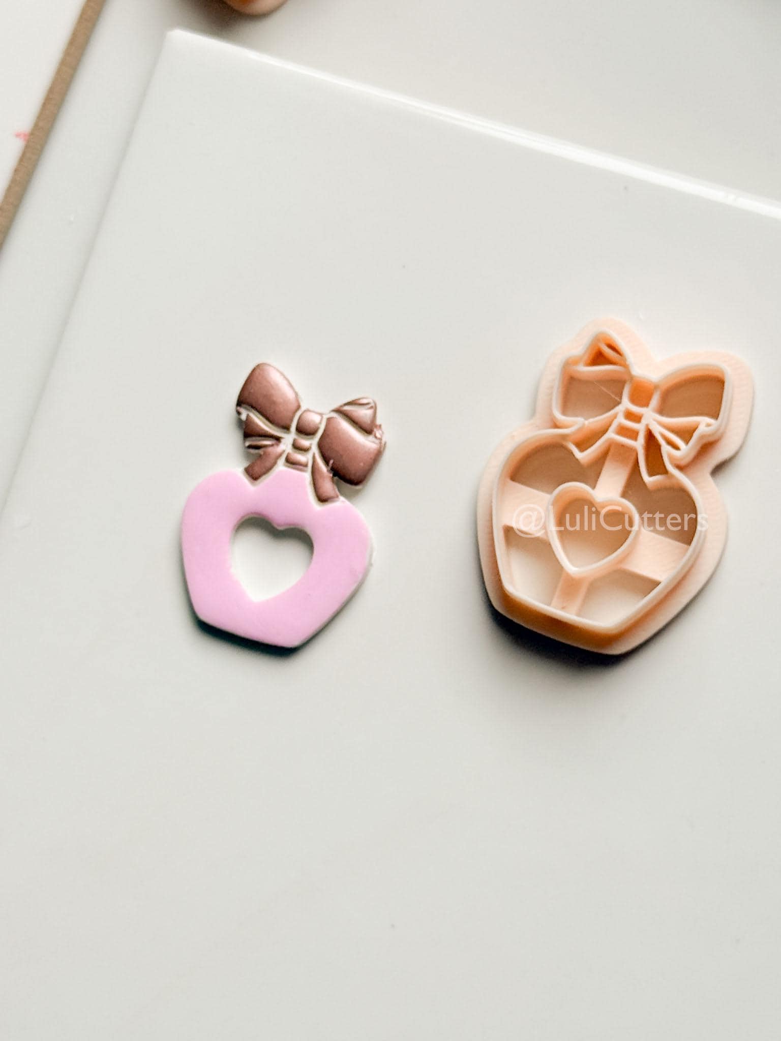 Sweetheart Perfume Bottle Clay Cutter – Bow Heart Design