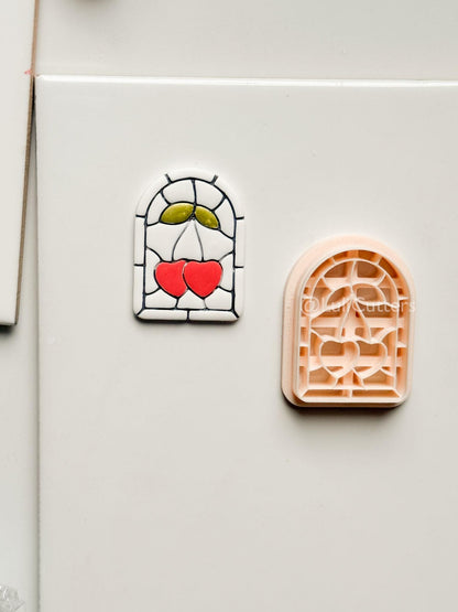 Heartlight Window Clay Cutter: Stained Glass Cherry Hearts