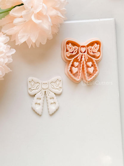 Lovebirds on a Bow Clay Cutter Set: Ribbon Design with Birds & Heart Details