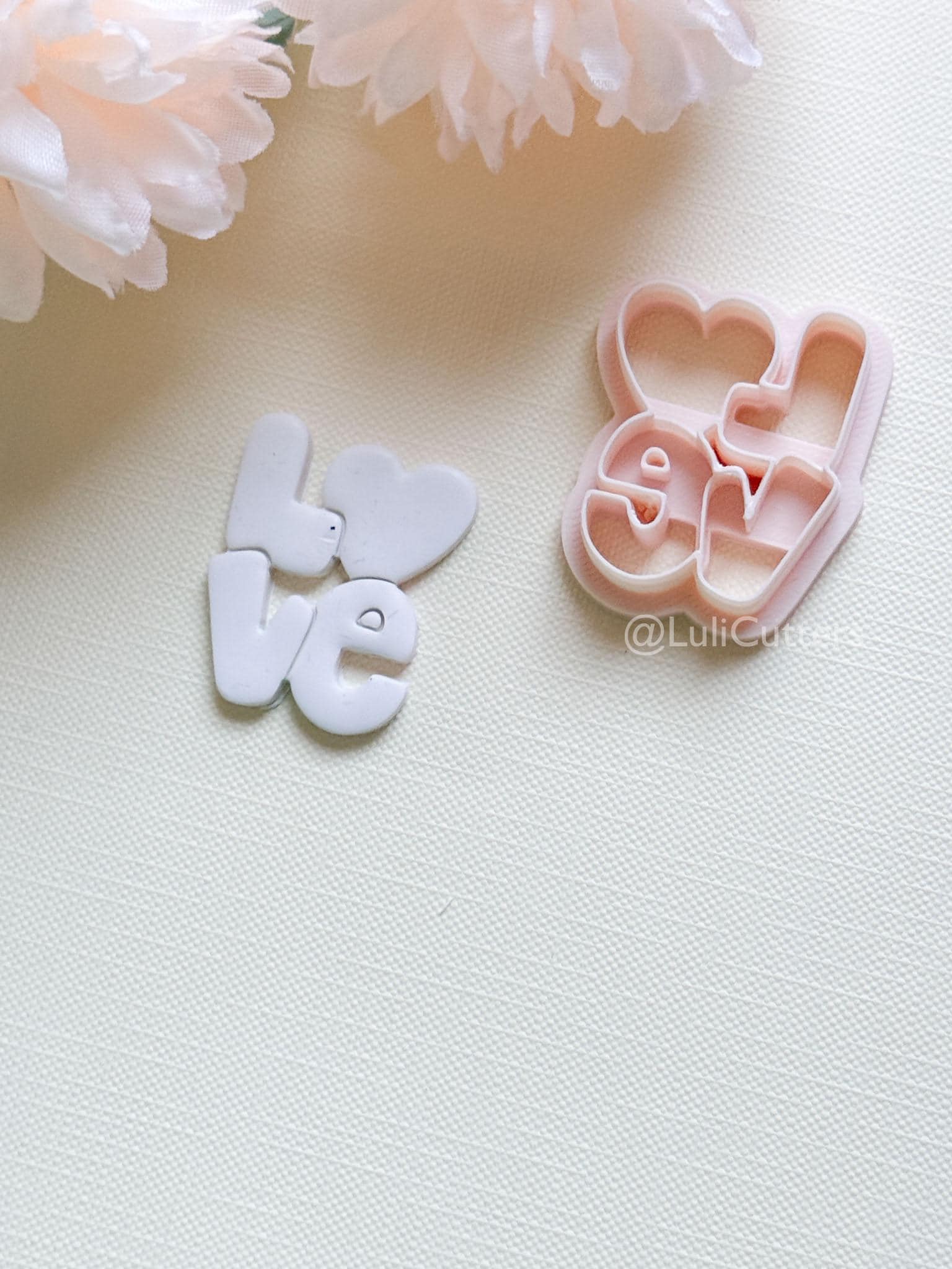 Love Pop Bubble Letter Clay Cutter: Heart Script Design