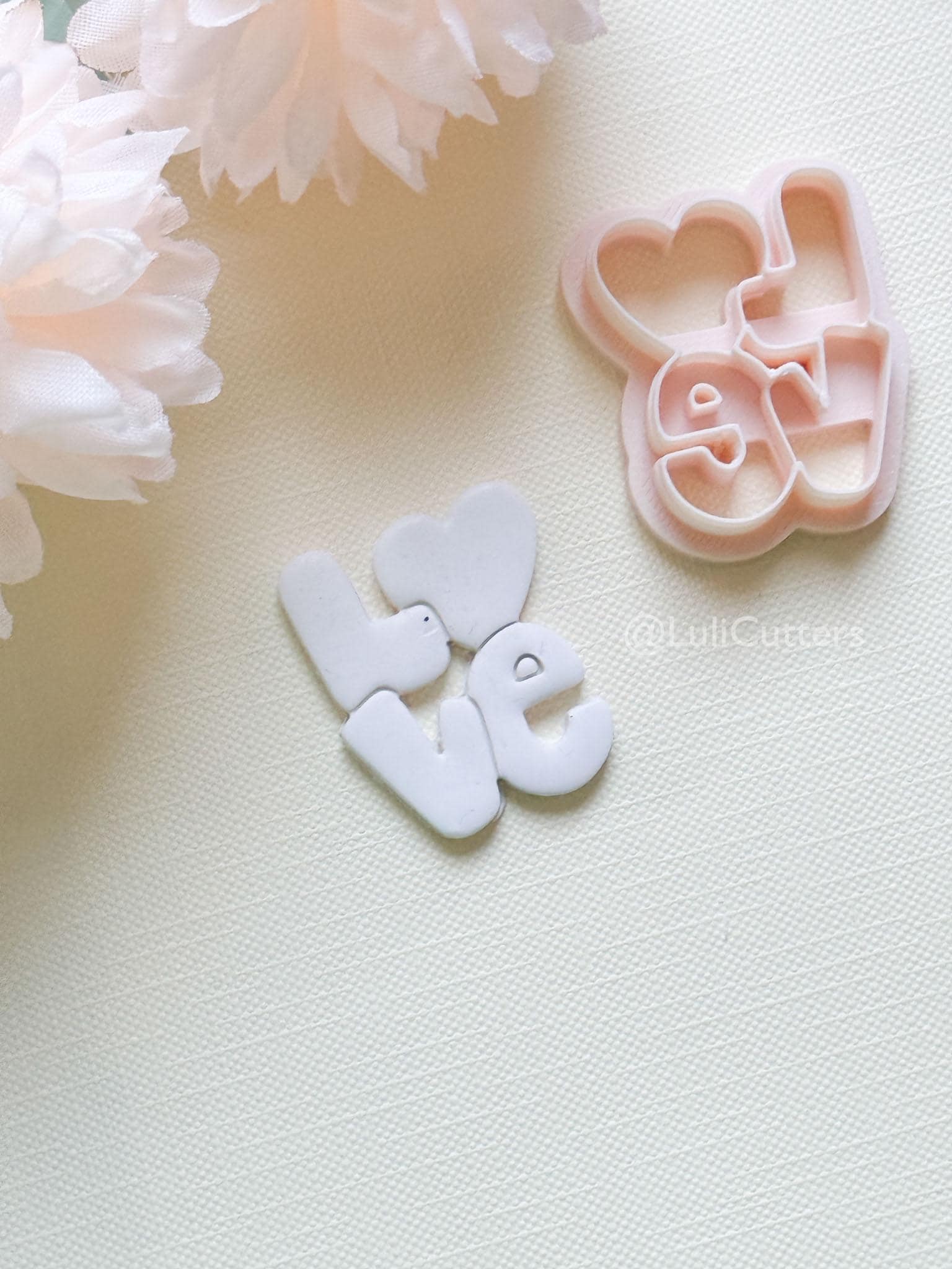 Love Pop Bubble Letter Clay Cutter: Heart Script Design