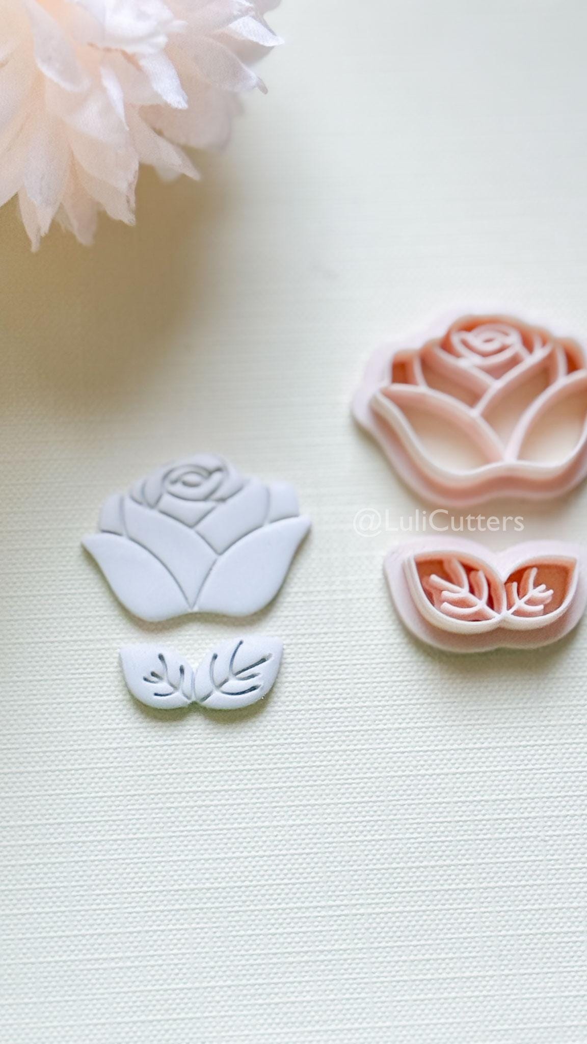 Roselle Clay Cutter Set: Rose and Leaf Design