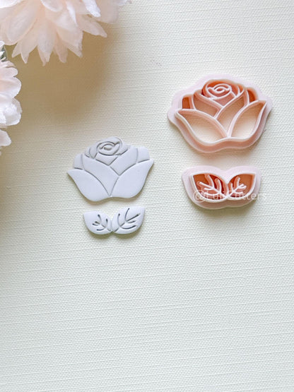 Roselle Clay Cutter Set: Rose and Leaf Design