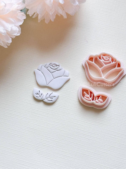 Roselle Clay Cutter Set: Rose and Leaf Design