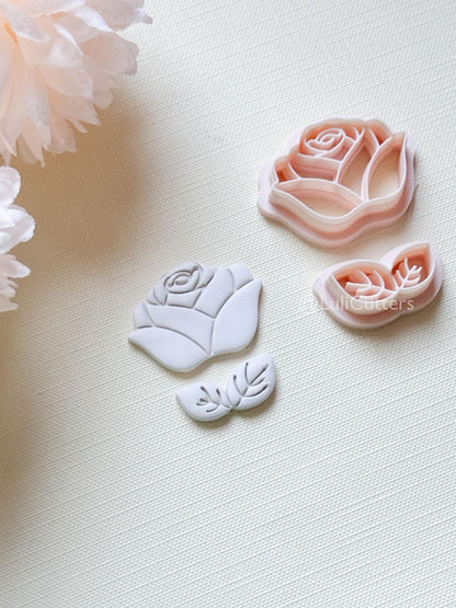 Roselle Clay Cutter Set: Rose and Leaf Design