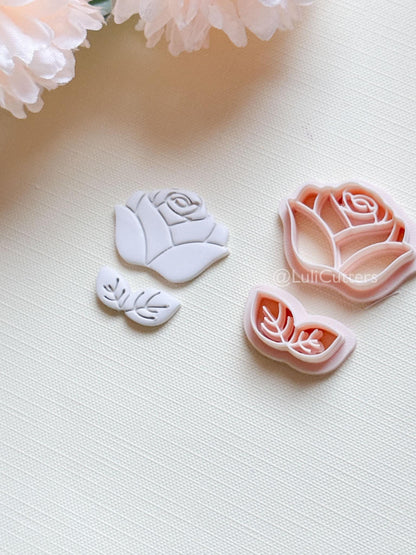 Roselle Clay Cutter Set: Rose and Leaf Design