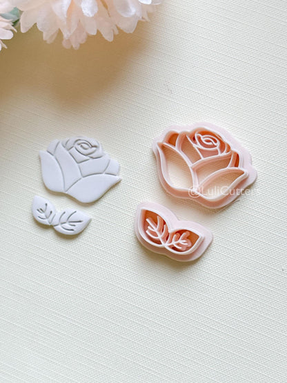 Roselle Clay Cutter Set: Rose and Leaf Design