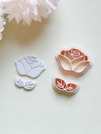 Roselle Clay Cutter Set: Rose and Leaf Design