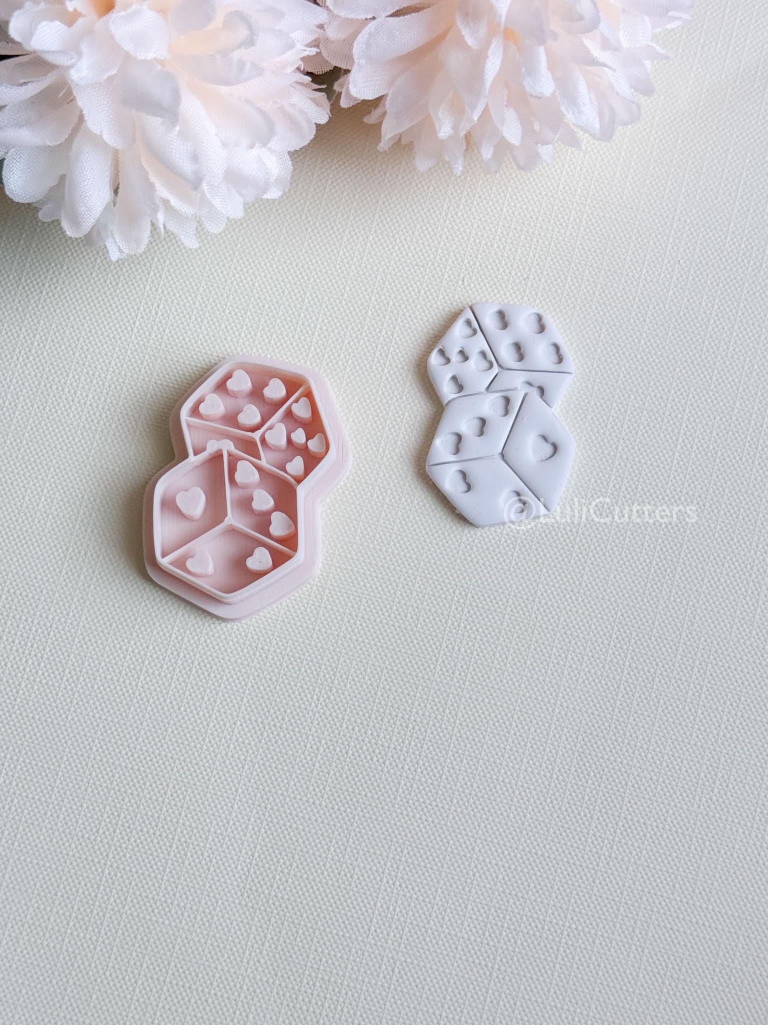 Lucky Hearts Clay Cutter: Heart-Pattern Dice Shape