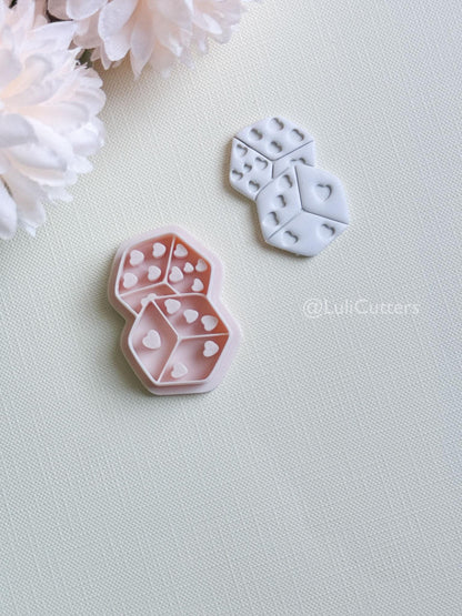 Lucky Hearts Clay Cutter: Heart-Pattern Dice Shape