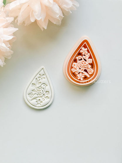 Garden Chirp Clay Cutter Set: Teardrop Floral Bird Embossed Design