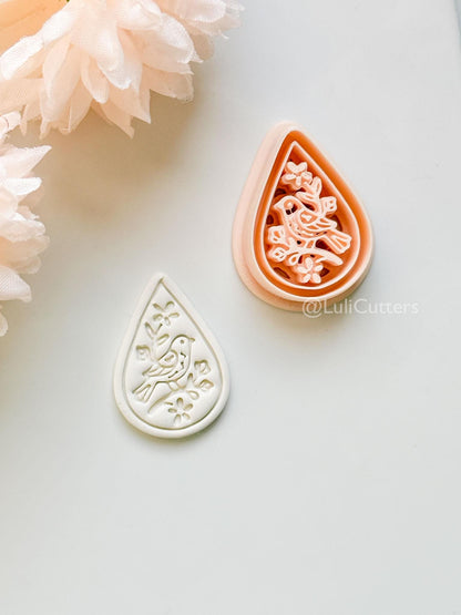 Garden Chirp Clay Cutter Set: Teardrop Floral Bird Embossed Design