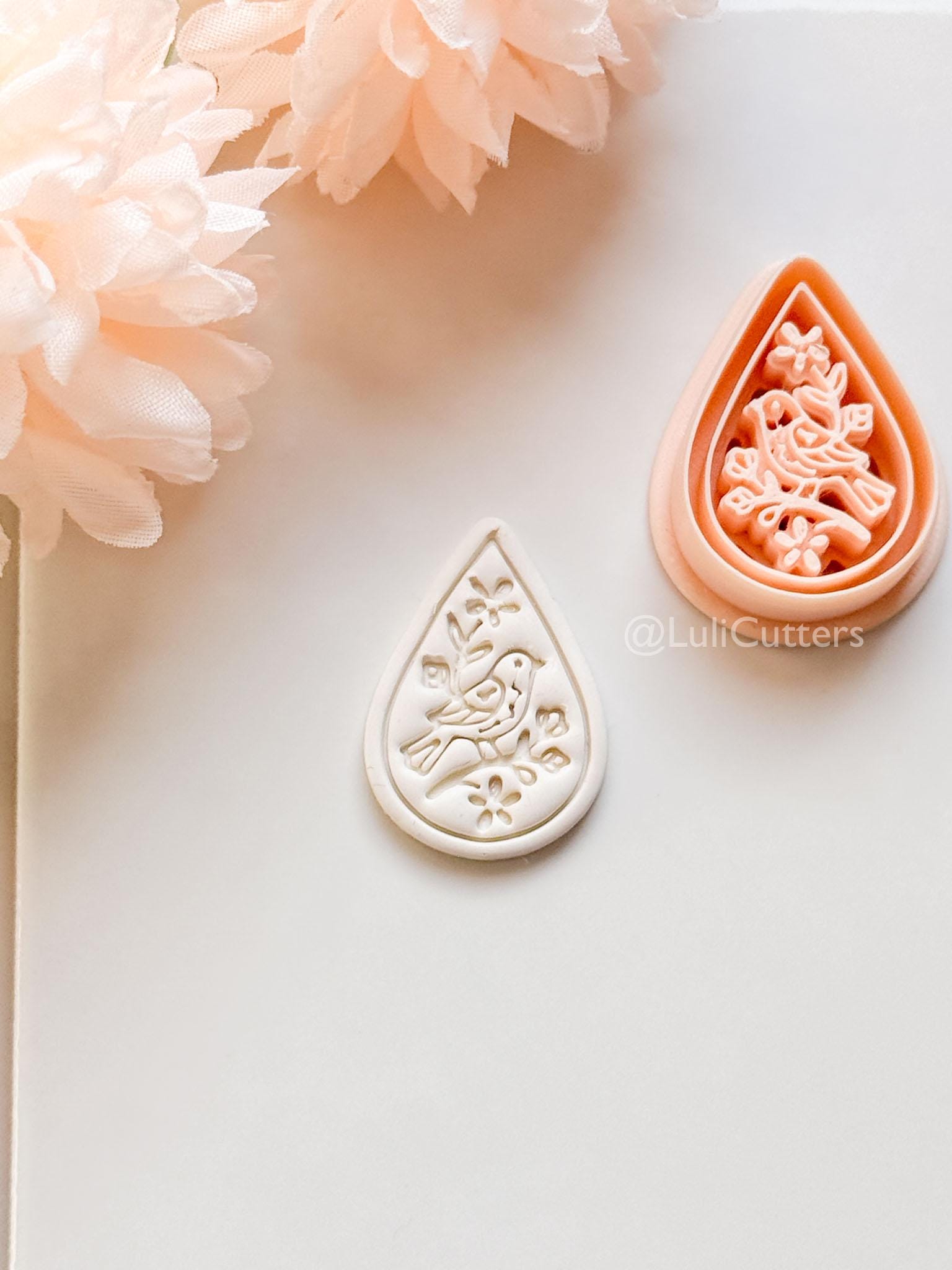 Garden Chirp Clay Cutter Set: Teardrop Floral Bird Embossed Design