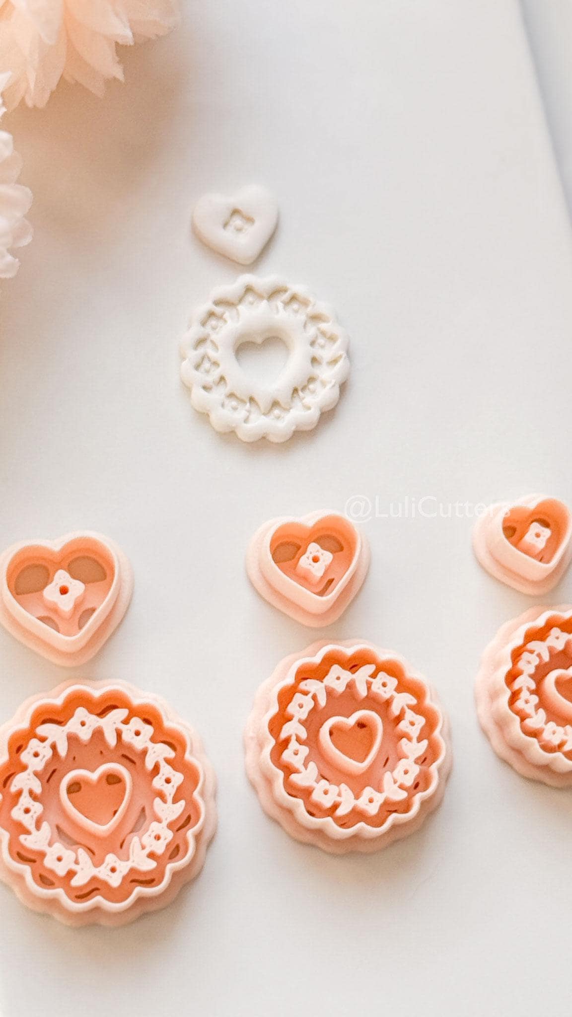 Blooming Halo Clay Cutter Set: Floral Heart Embossed Scallop Design
