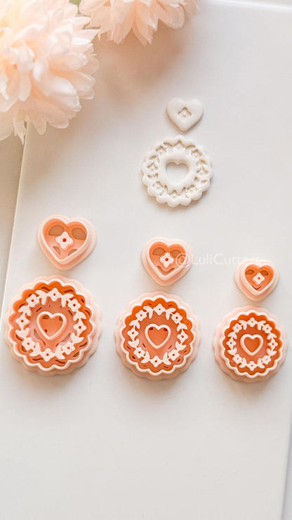 Blooming Halo Clay Cutter Set: Floral Heart Embossed Scallop Design