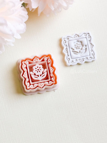 Petal Portrait Clay Cutter Set: Framed Floral Embossed Design