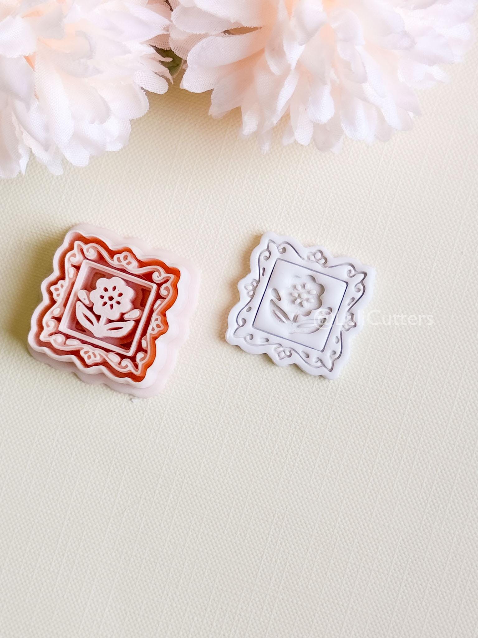 Petal Portrait Clay Cutter Set: Framed Floral Embossed Design
