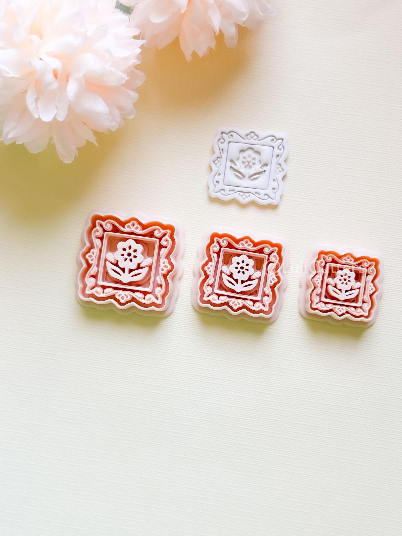 Petal Portrait Clay Cutter Set: Framed Floral Embossed Design
