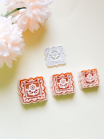 Petal Portrait Clay Cutter Set: Framed Floral Embossed Design