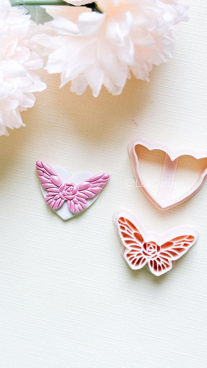 NoraFly Clay Cutter: Rose Butterfly Topper with Heart Base