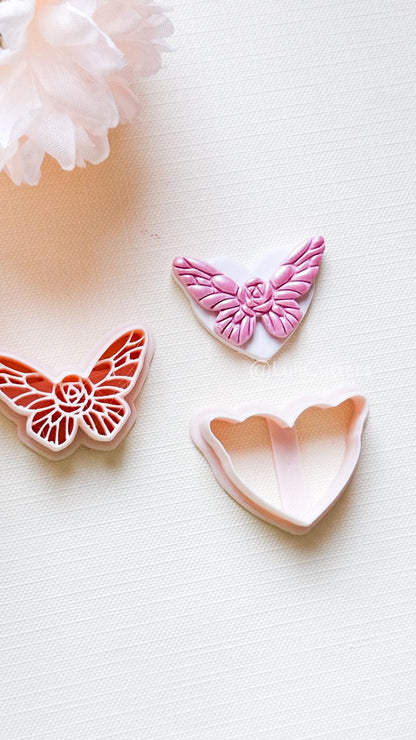 NoraFly Clay Cutter: Rose Butterfly Topper with Heart Base