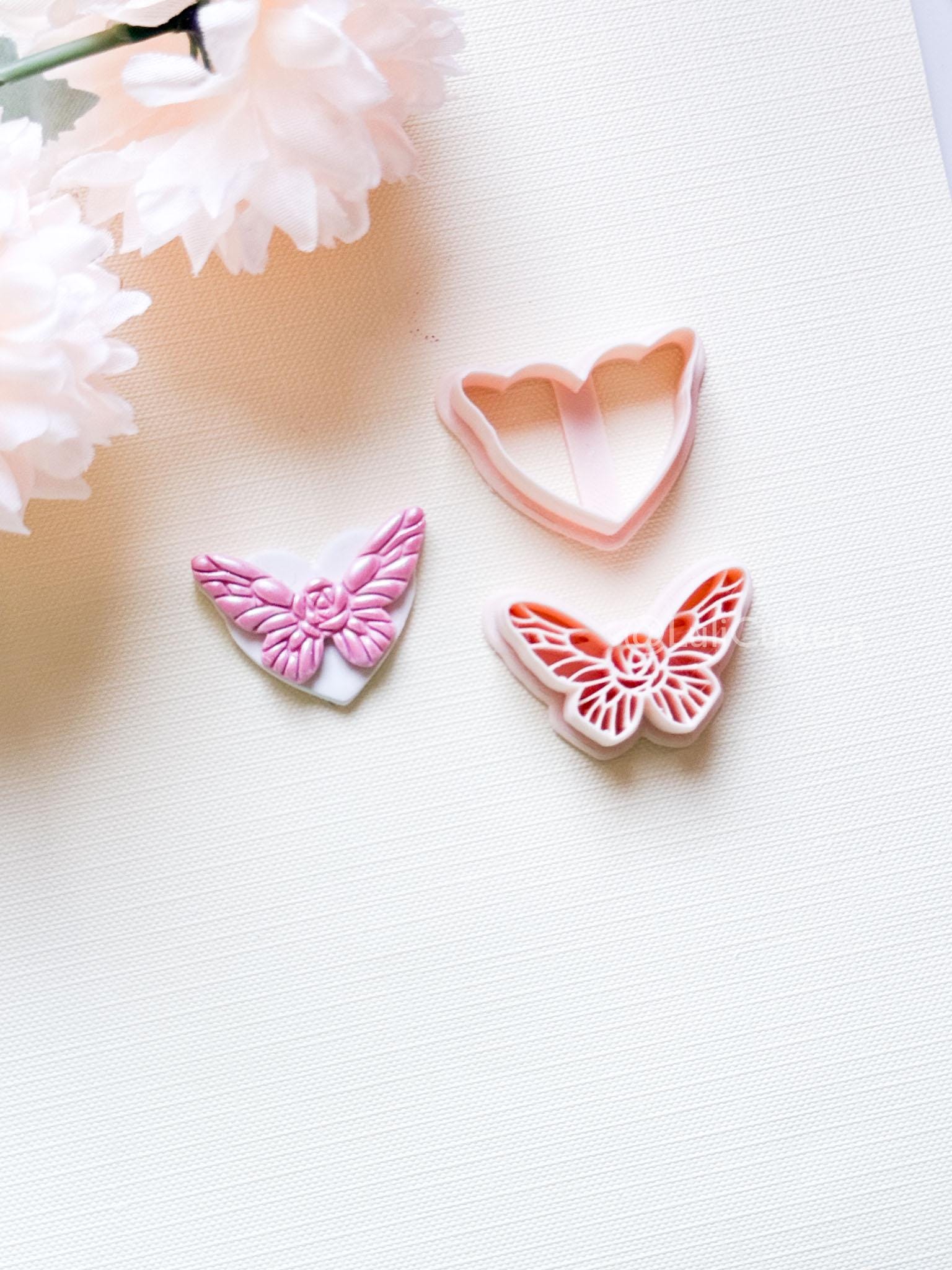 NoraFly Clay Cutter: Rose Butterfly Topper with Heart Base