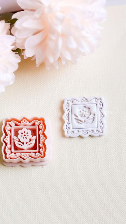 Petal Portrait Clay Cutter Set: Framed Floral Embossed Design