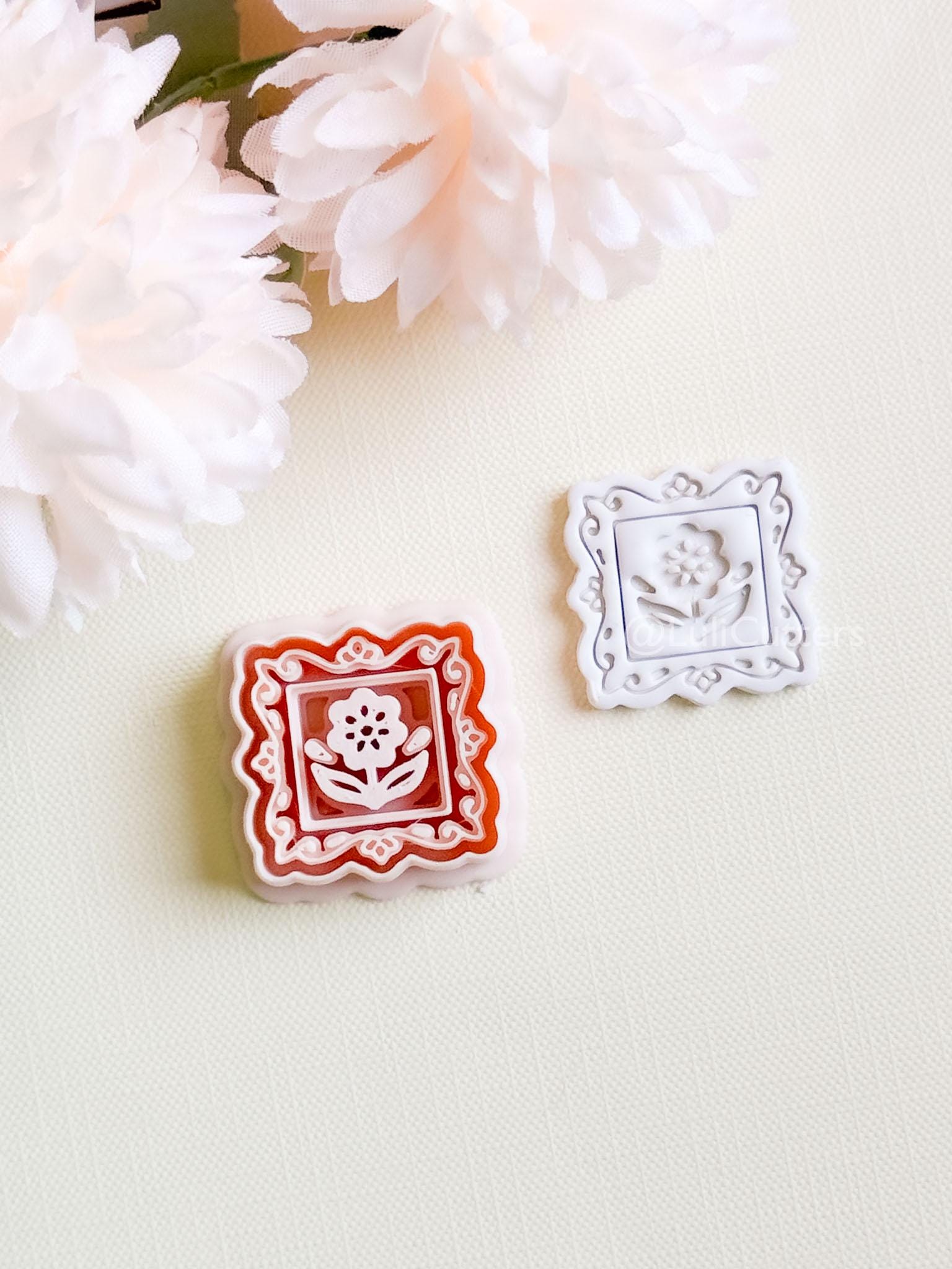 Petal Portrait Clay Cutter Set: Framed Floral Embossed Design
