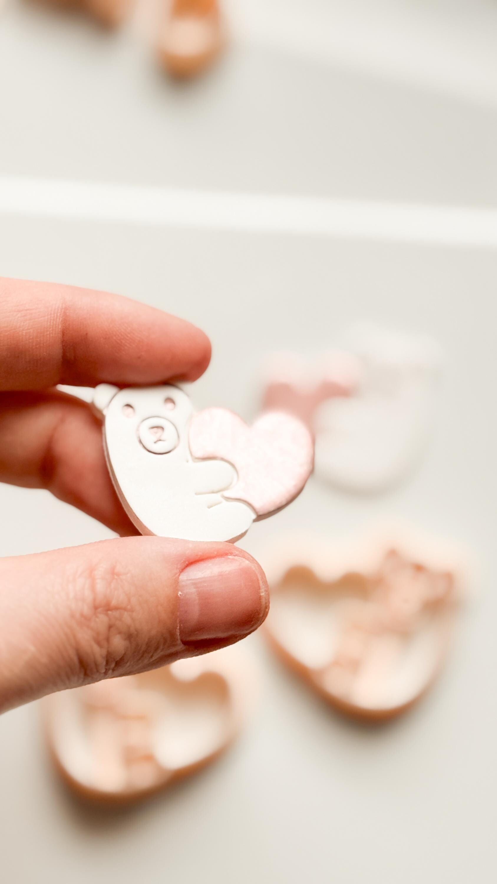 Beary Hug Cutter: Bear Holding Heart Shape for Polymer Clay