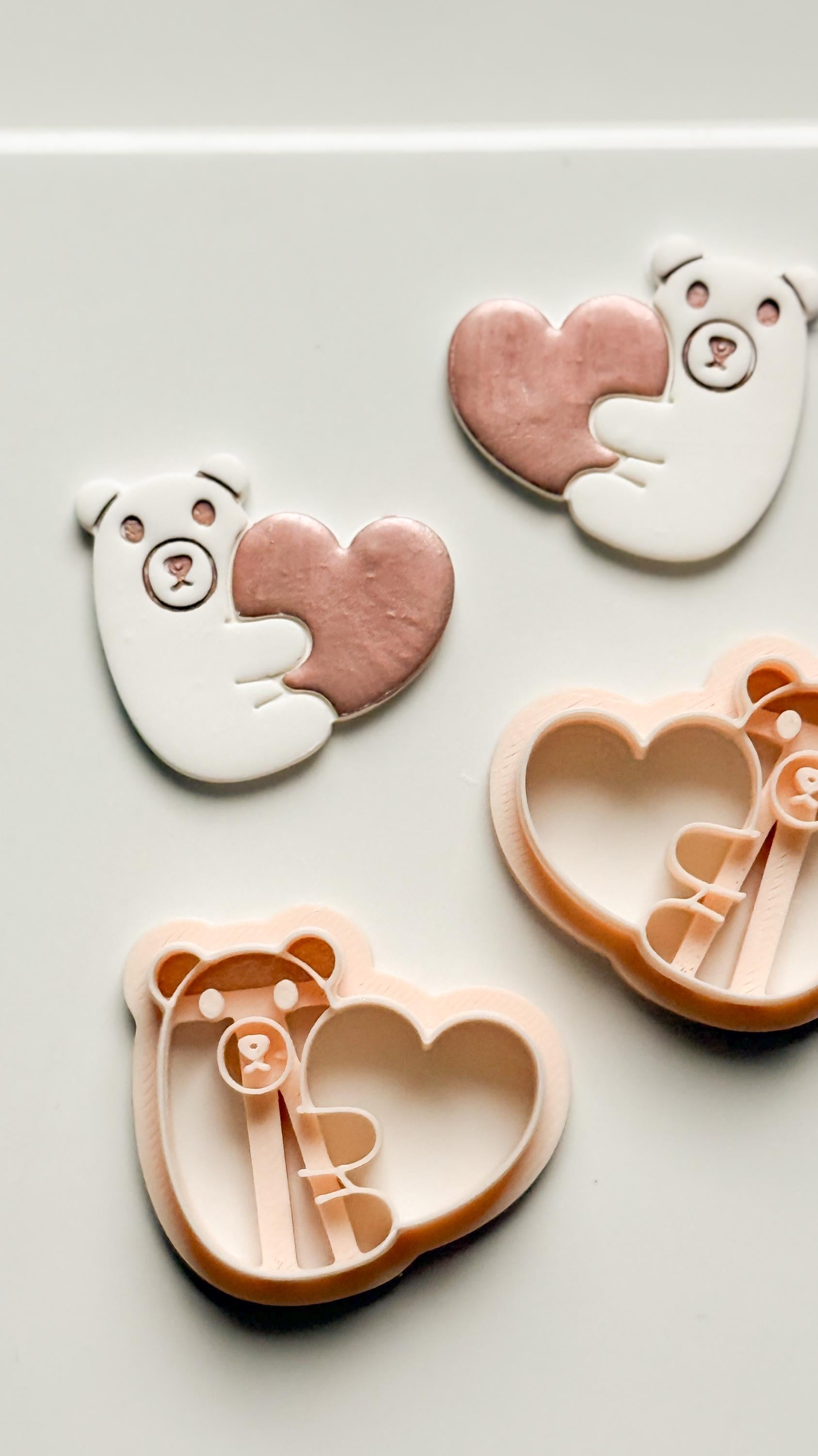 Beary Hug Cutter: Bear Holding Heart Shape for Polymer Clay