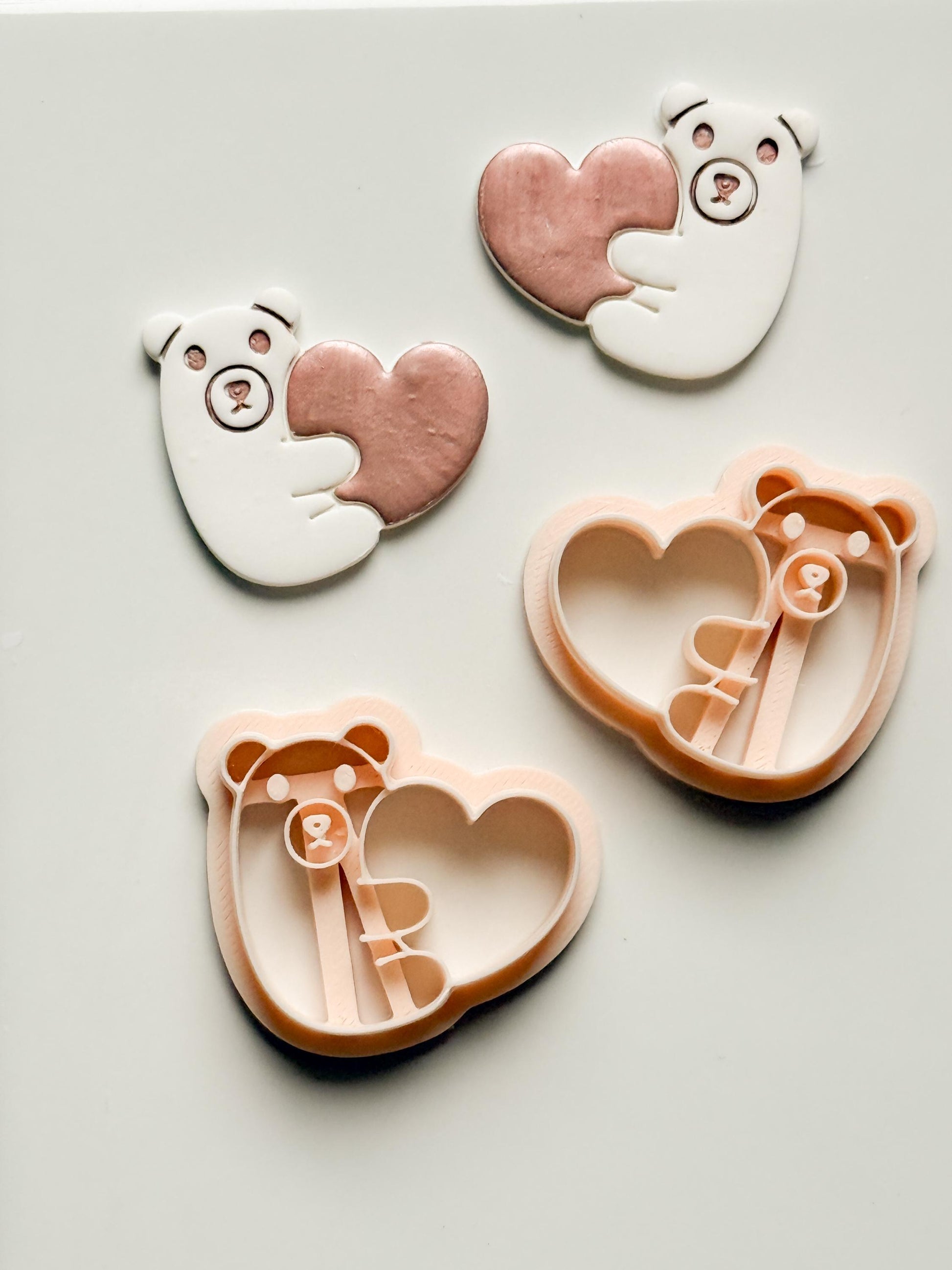 Beary Hug Cutter: Bear Holding Heart Shape for Polymer Clay