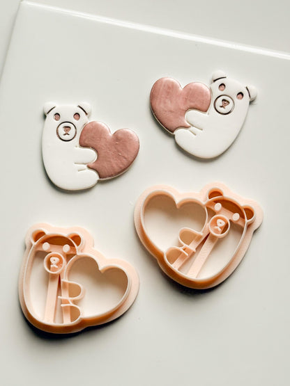 Beary Hug Cutter: Bear Holding Heart Shape for Polymer Clay