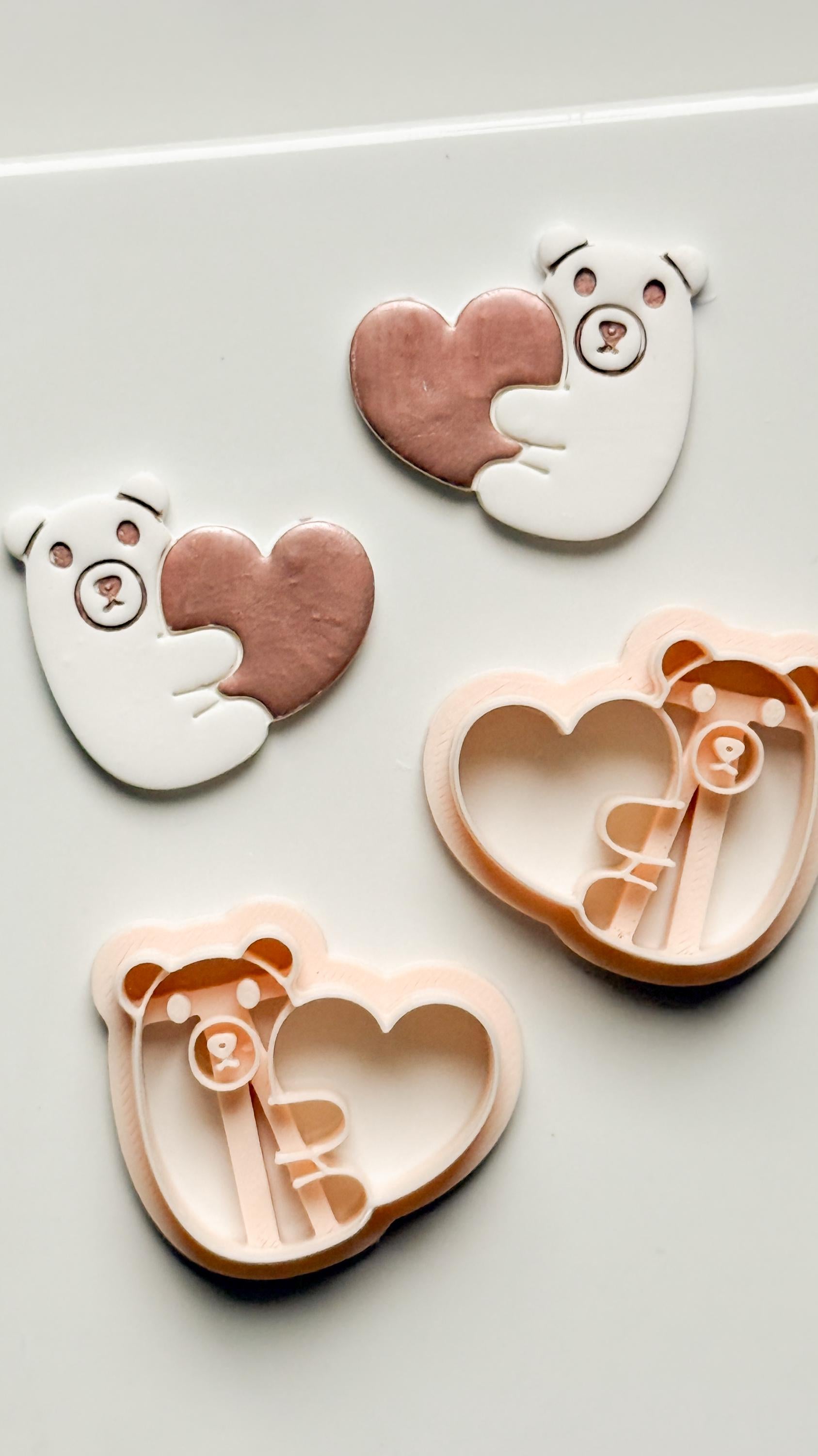 Beary Hug Cutter: Bear Holding Heart Shape for Polymer Clay