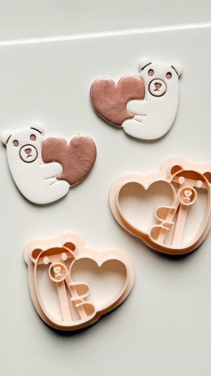 Beary Hug Cutter: Bear Holding Heart Shape for Polymer Clay
