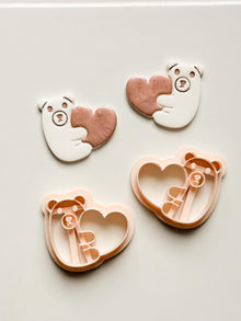 Beary Hug Cutter: Bear Holding Heart Shape for Polymer Clay