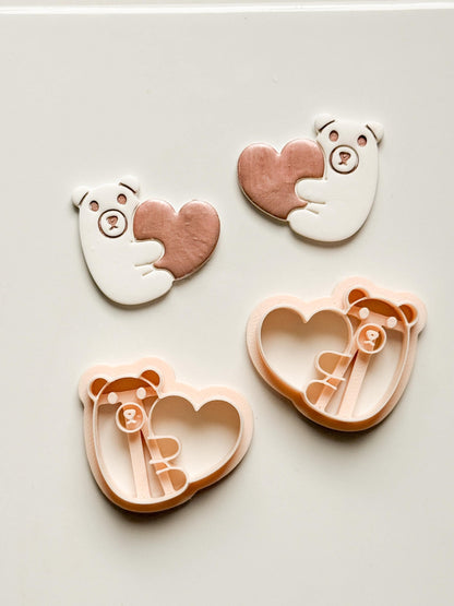 Beary Hug Cutter: Bear Holding Heart Shape for Polymer Clay